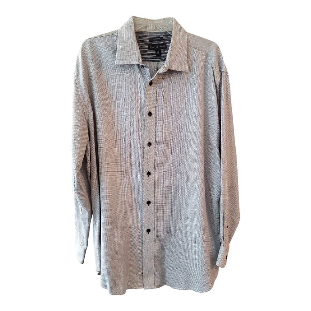 Jhane Barnes Gray Geometric Pattern Slim Fit Button Down Dress Shirt - Size 17.5